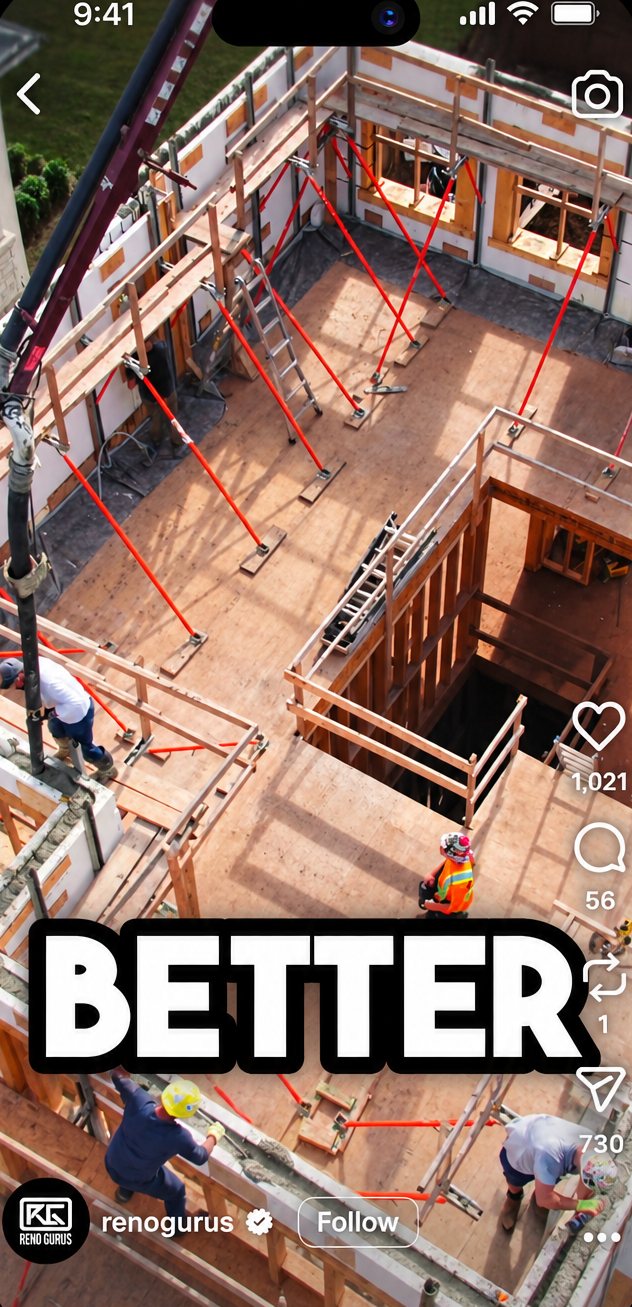 Framing crew on a full home renovation, from a Reno Gurus Instagram reel.